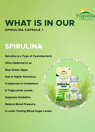 Yogveda spirulina capsules nutraceutical supplement